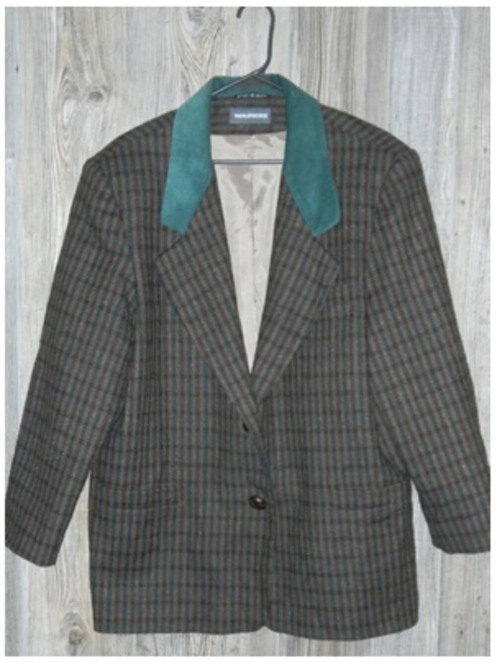 Maurices Wool Plaid Faux Suede Collar Blazer Sz Large 80s Academic Office Siren